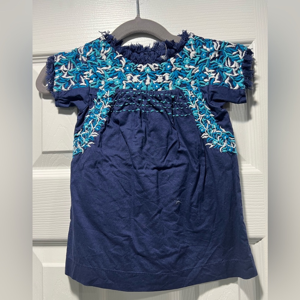 Peek, Blue Embroidered Kids Dress, 6-12M